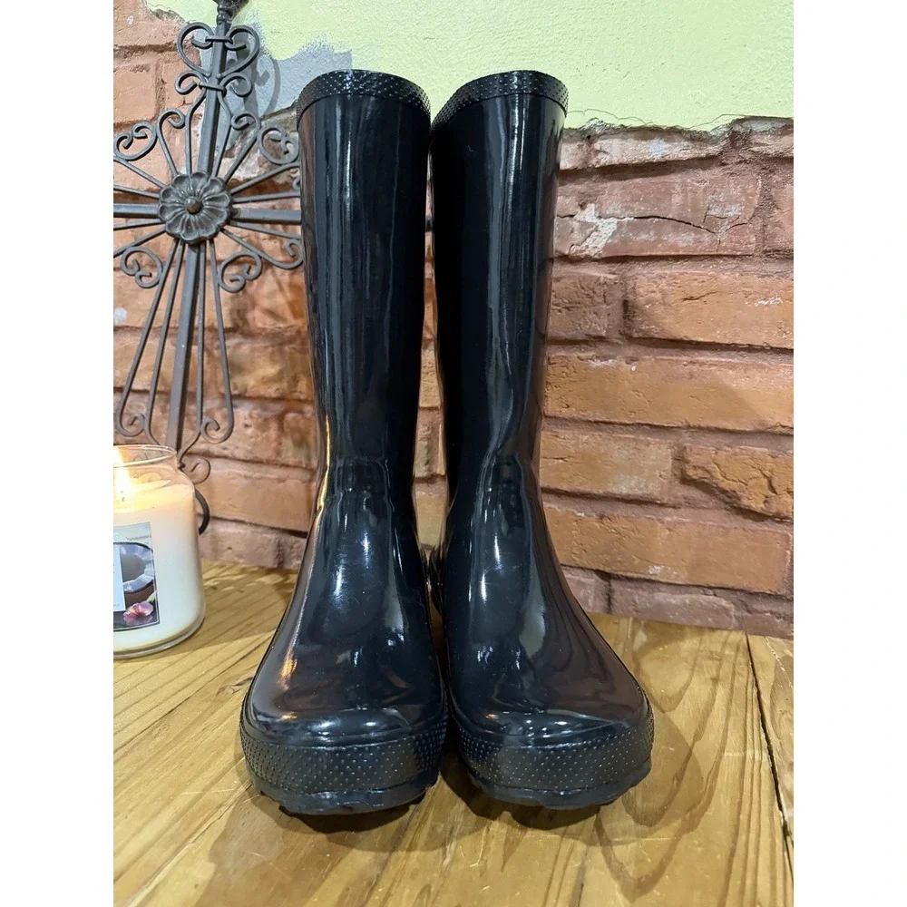 Crocs Women's 10 Gloss Black Slip On Waterproof Rubber Tall Boot Wellies Garden